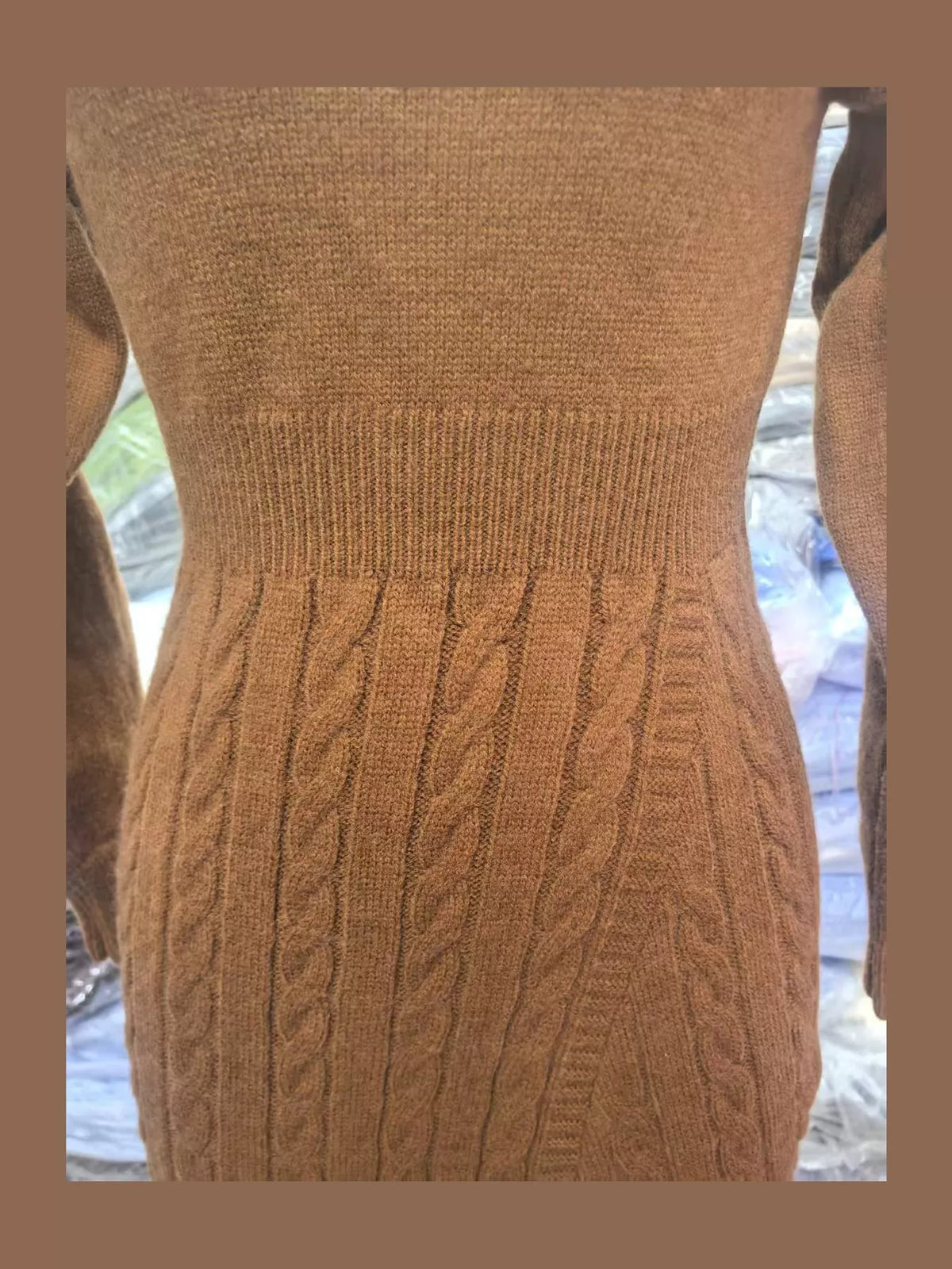 Full Size Mock Neck Cable Knit Sweater Dress with Front Slit Plus Size