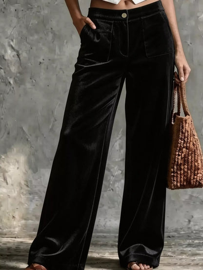 Full Size High-Waisted Wide-Leg Velvet Pants with Pockets Plus Size