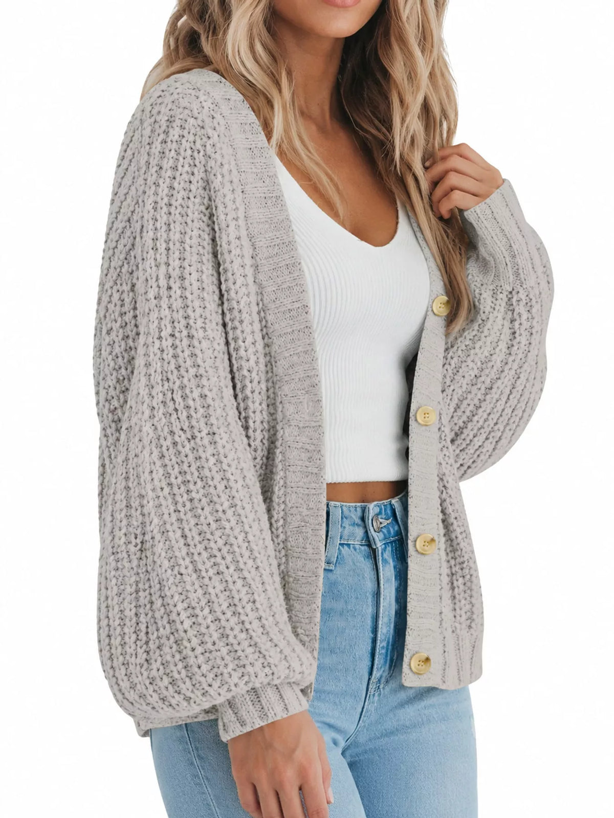 Full Size Chunky Knit Button-Down Cardigan Plus Size