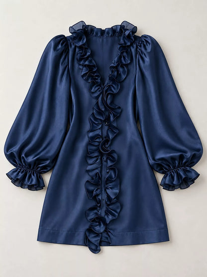 Ruffle Trim Puff Sleeve Mini Dress