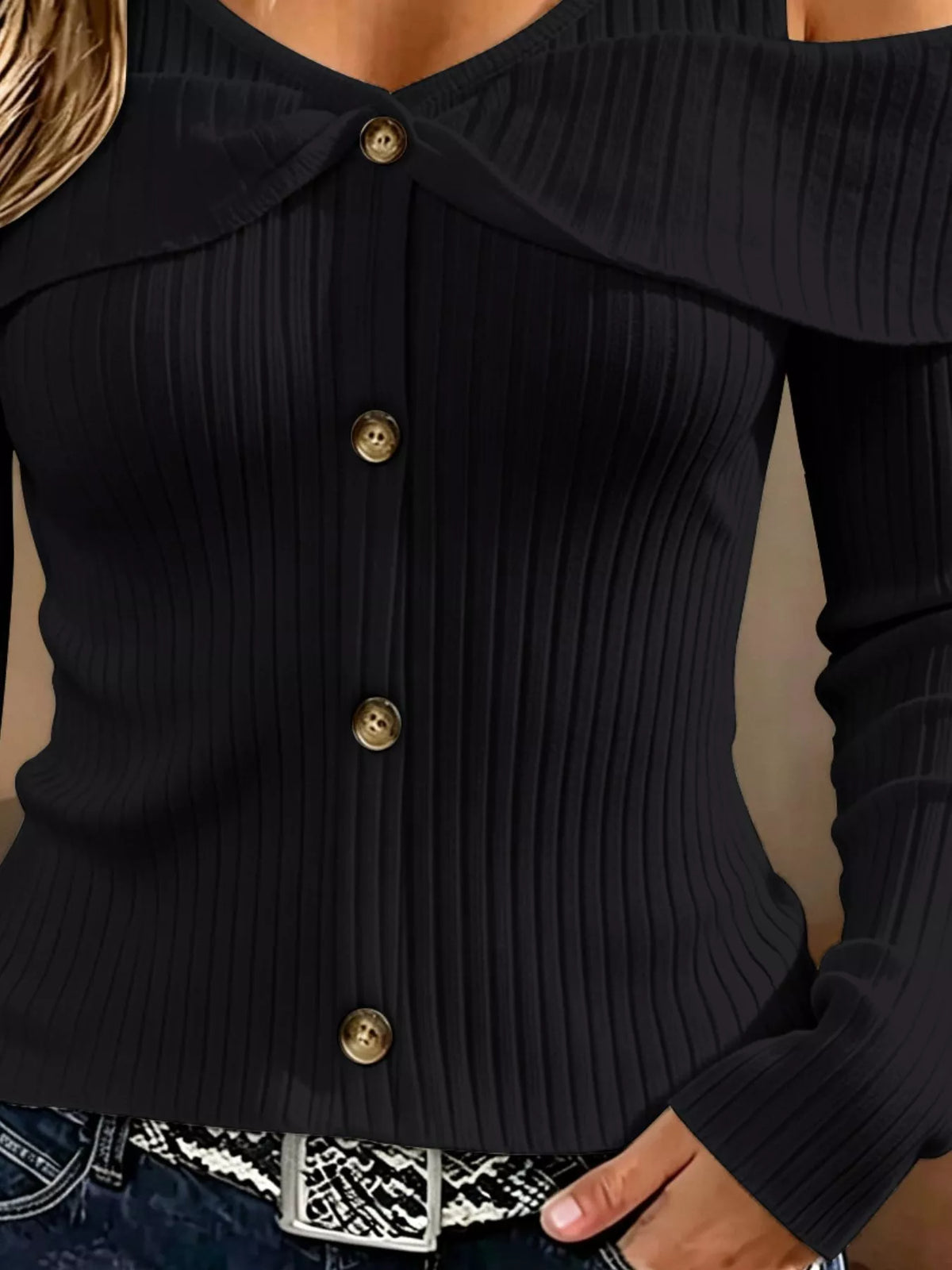 Cold Shoulder Ribbed Knit Top