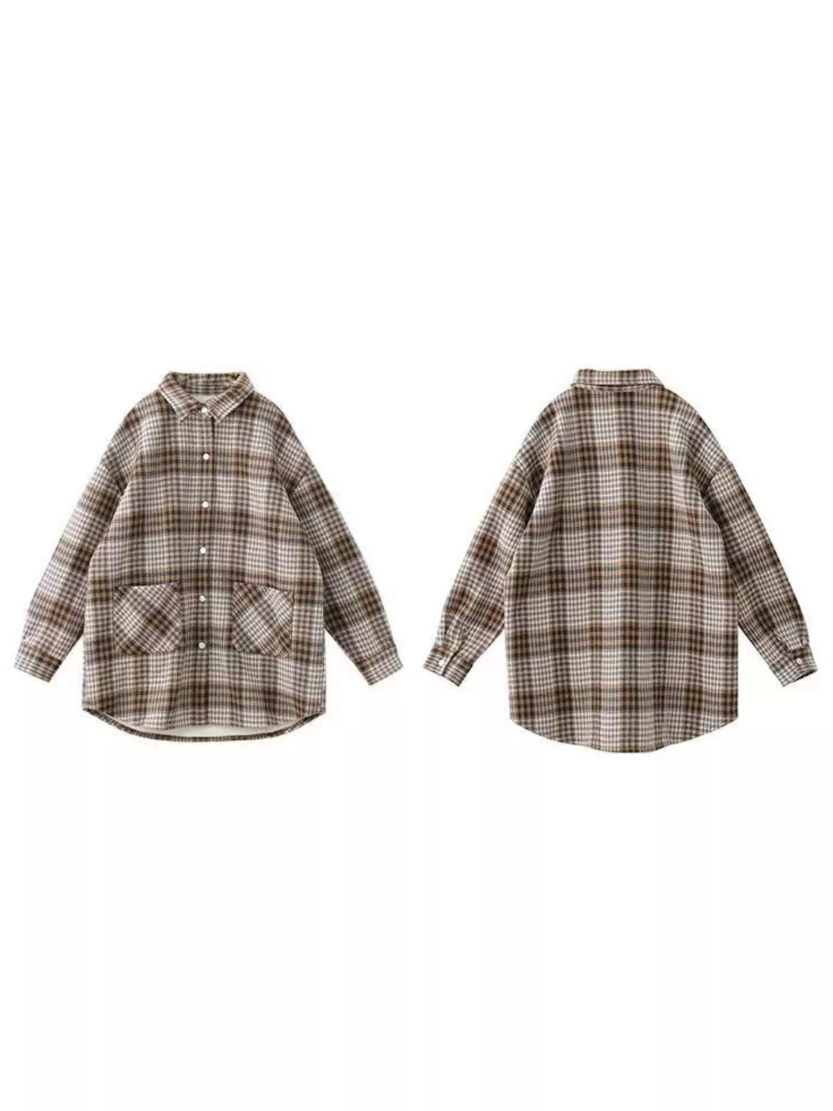 Oversized Plaid Long Sleeve Brushed Shirt with Fleece Lining