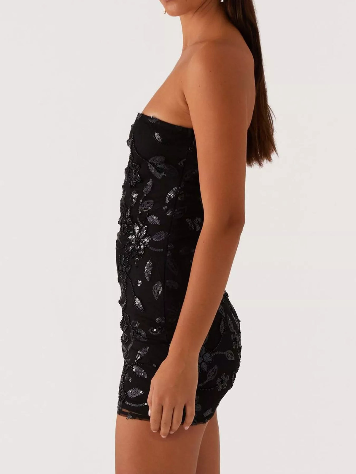 Floral Textured Strapless Mini Dress