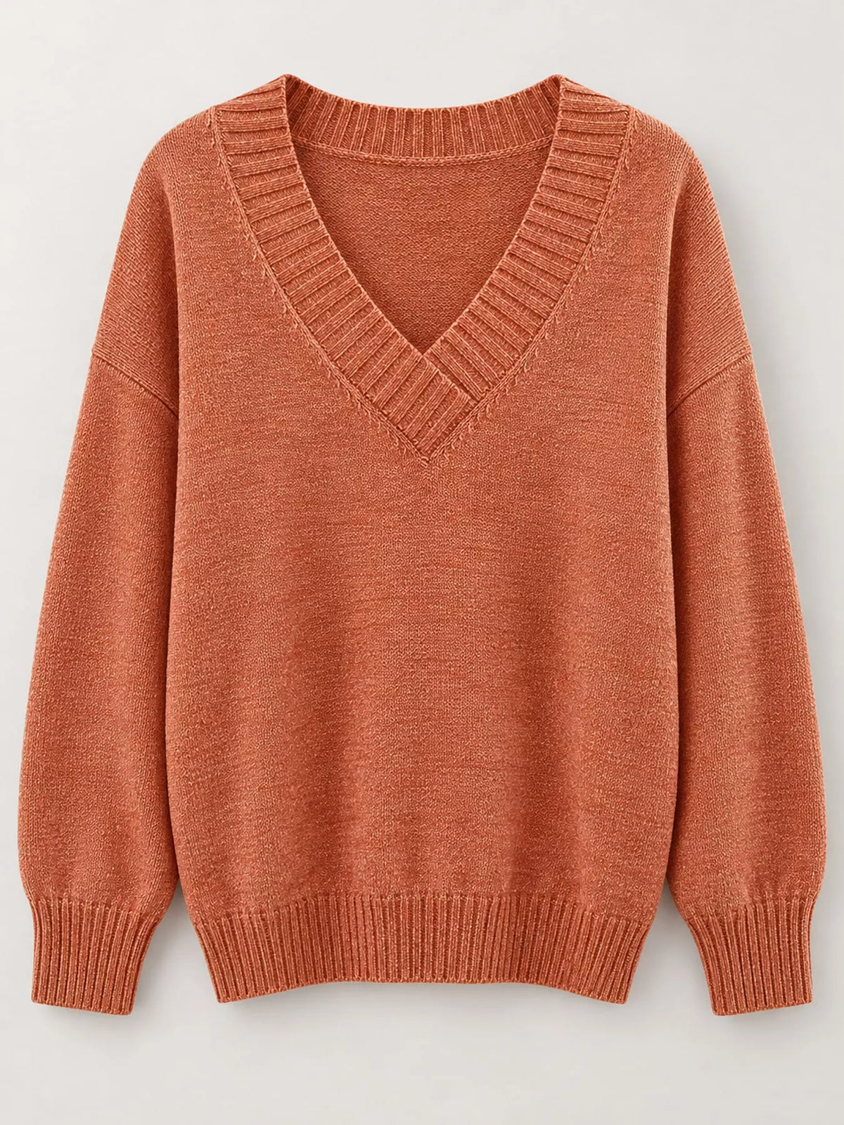 Full Size V-Neck Dropped Shoulder Sweater Plus Size