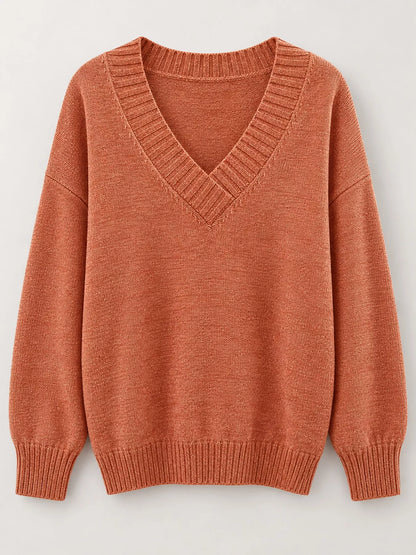 Full Size V-Neck Dropped Shoulder Sweater Plus Size