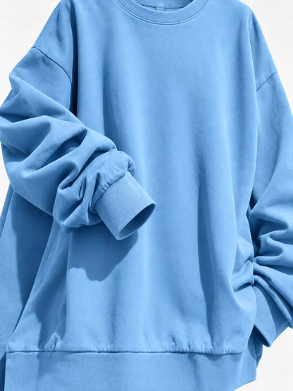 Full Size Solid Color Crew Neck Sweatshirt Plus Size