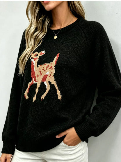 Deer Pattern Raglan Sleeve Sweater