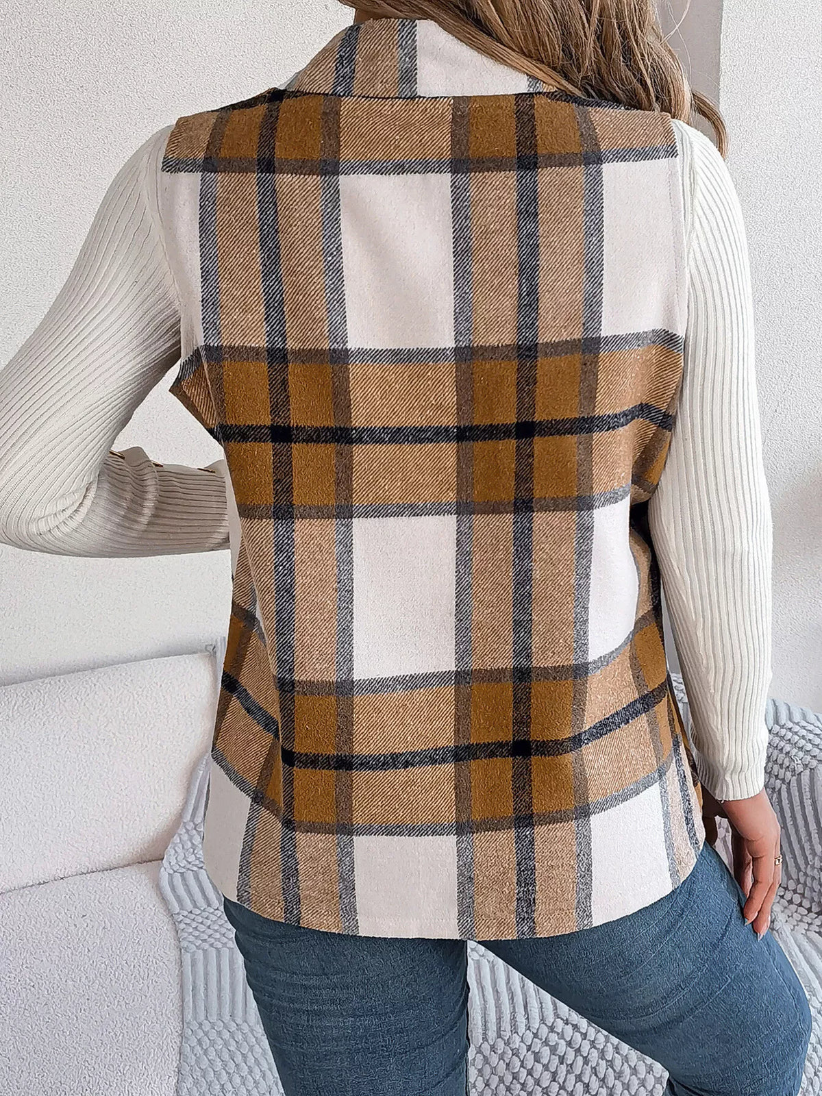 Plaid Open Front Vest