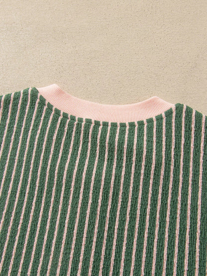 Striped V Neck Patchwork Long Sleeve Regular Fit Cardigan