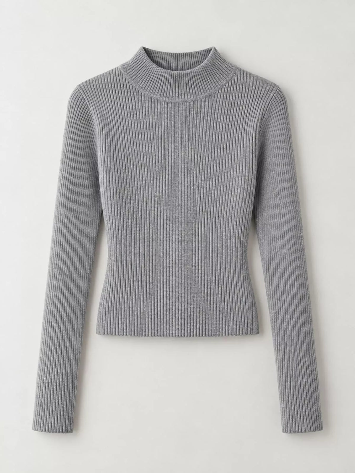 Elegant Slim-Fit Ribbed Mock Neck Knit Top