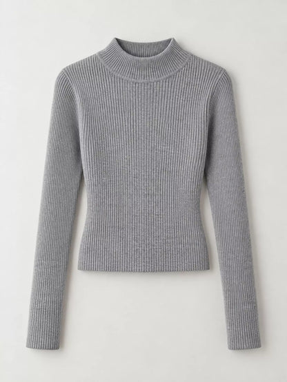Elegant Slim-Fit Ribbed Mock Neck Knit Top