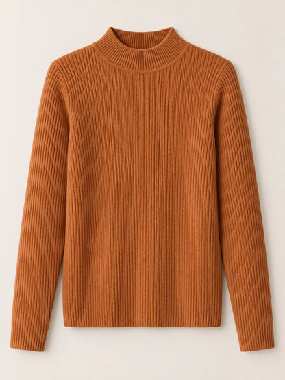 Elegant Slim-Fit Ribbed Mock Neck Knit Top
