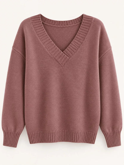 Full Size V-Neck Dropped Shoulder Sweater Plus Size