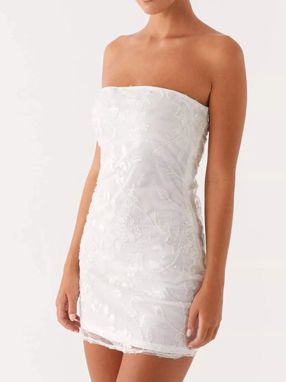 Floral Textured Strapless Mini Dress