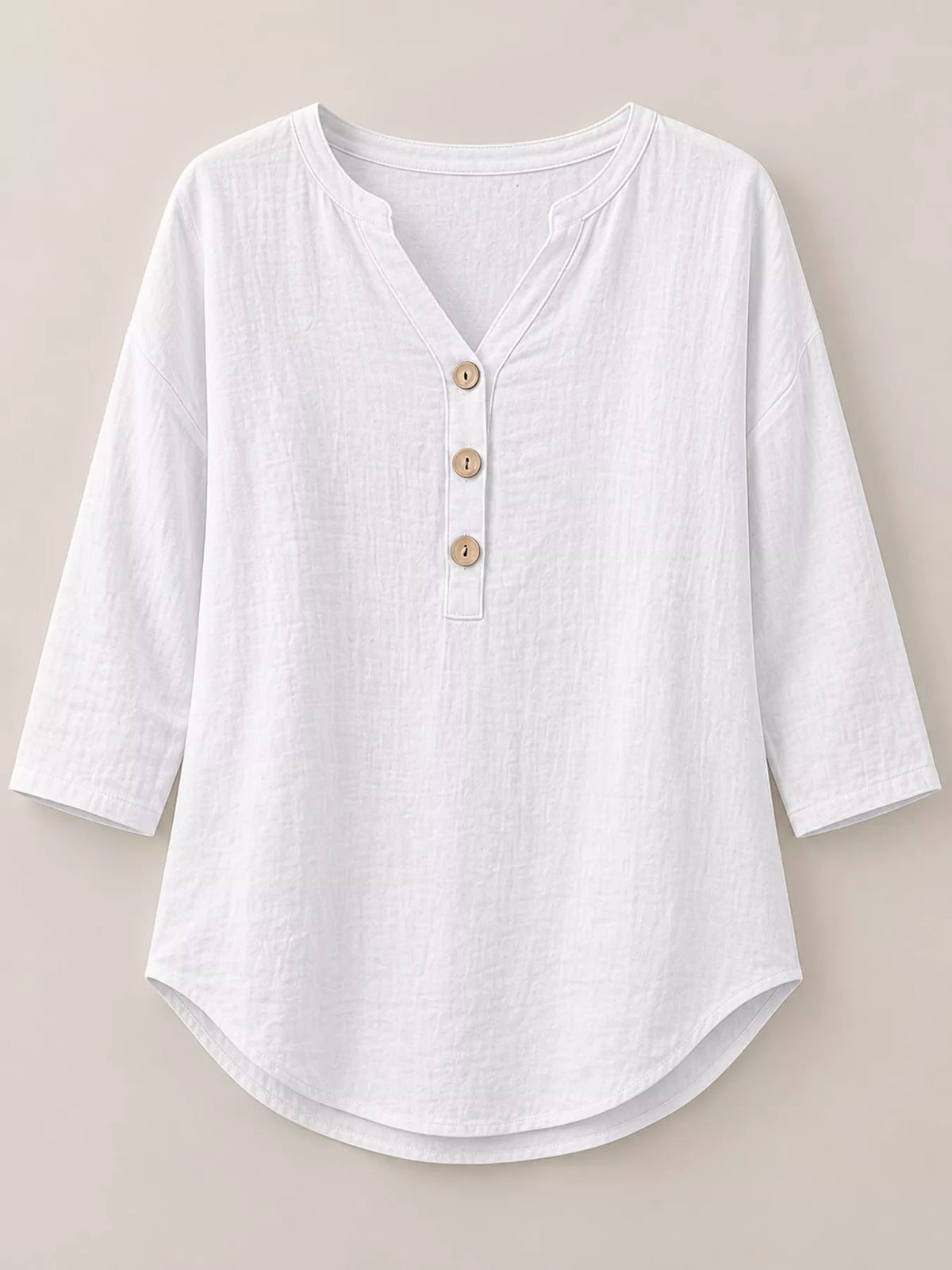 Full Size Button Detail Notched 3/4 Sleeve Blouse Plus Size