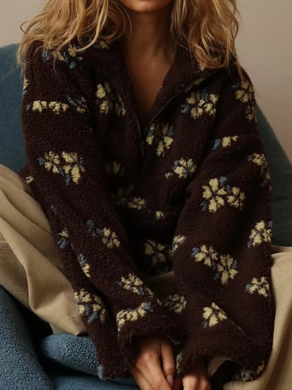 Floral Quarter-Zip Sherpa Sweatshirt