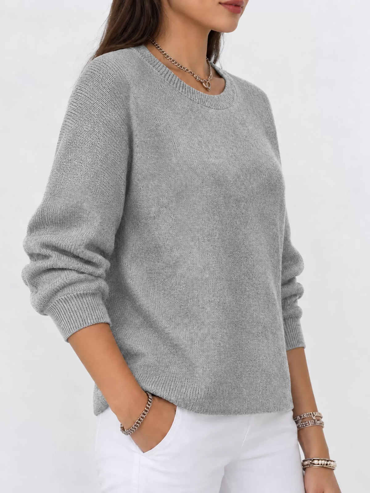 Full Size Classic Crew Neck Sweater Plus Size