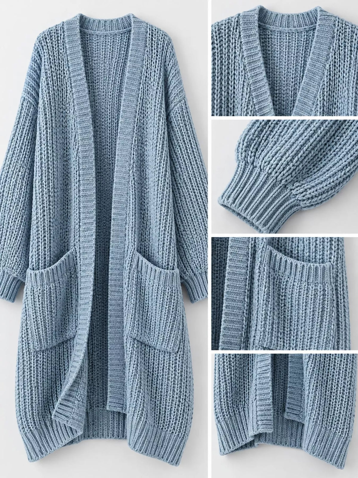 Full Size Chunky Knit Openwork Front Longline Cardigan Plus Size