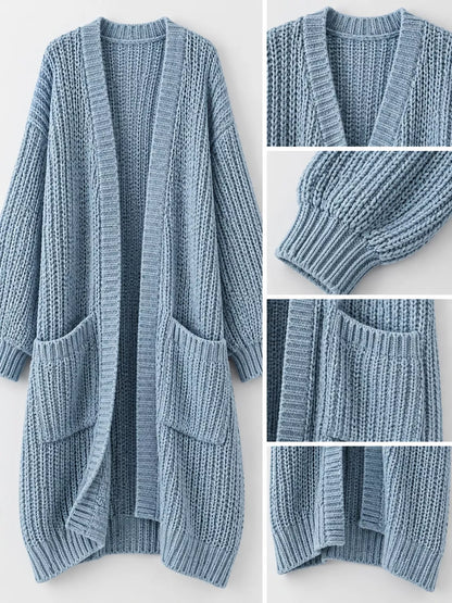 Full Size Chunky Knit Openwork Front Longline Cardigan Plus Size