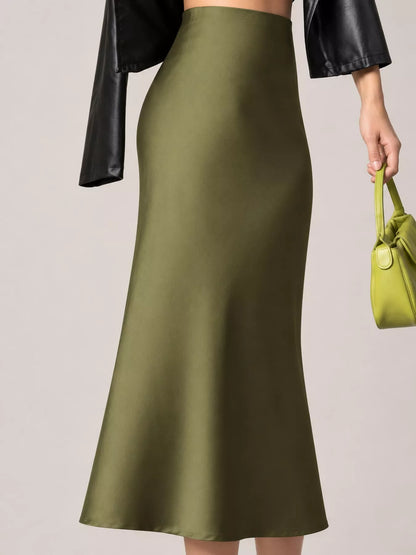 High-Waisted Satin Midi Skirt