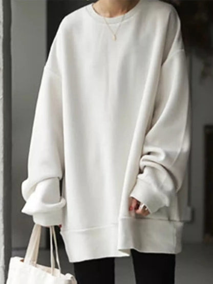 Full Size Solid Color Crew Neck Sweatshirt Plus Size