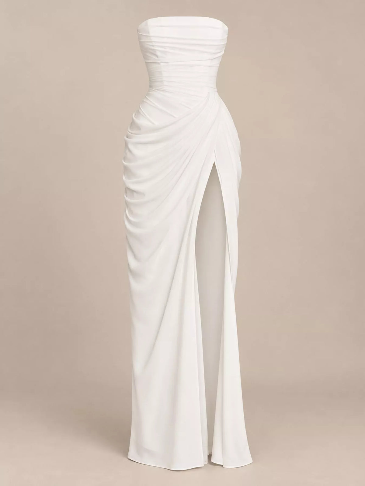 Elegant Strapless Ruched High-Slit Evening Dress