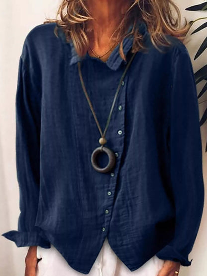 Full Size Asymmetric Button-Down Long Sleeve Shirt Plus Size