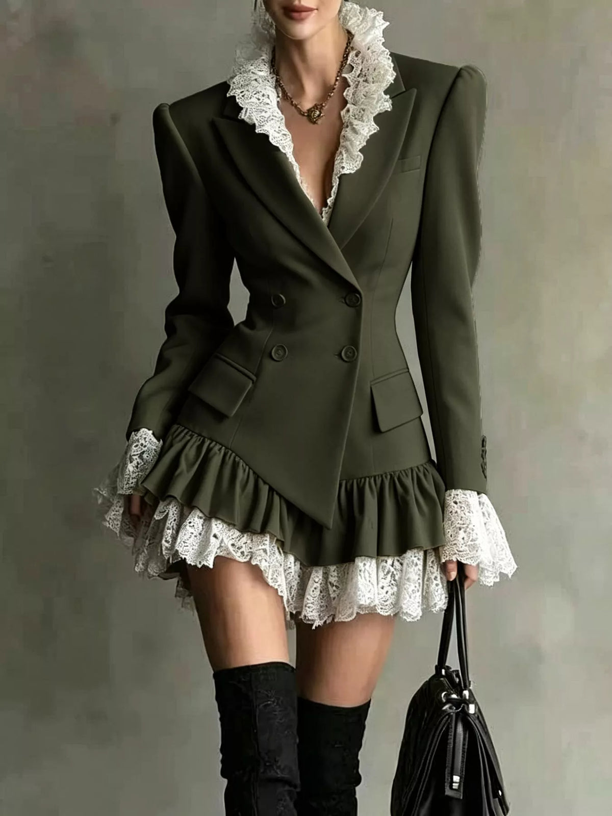 Lace Trim Blazer Dress