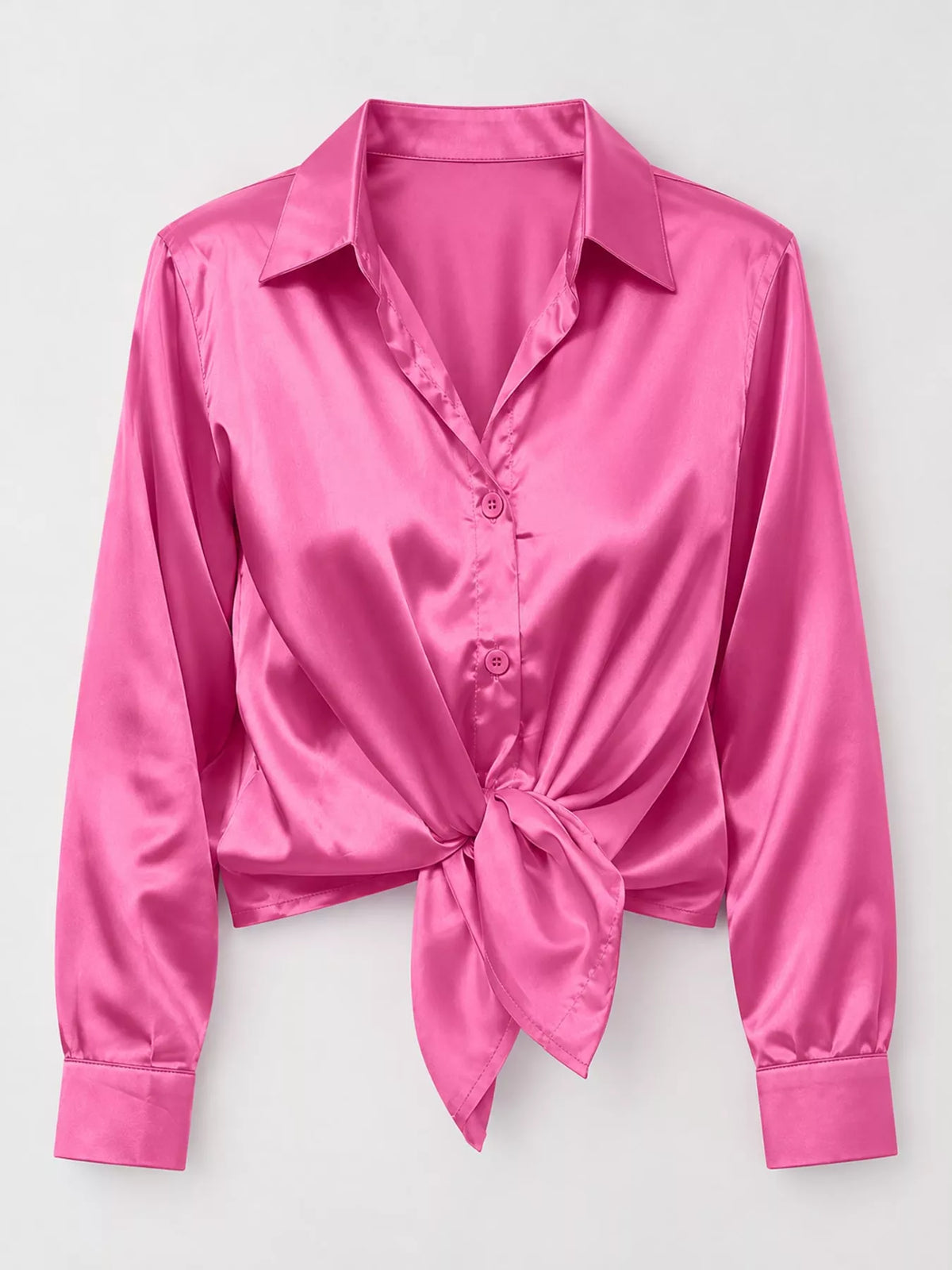 Satin Button-Down Long Sleeve Shirt