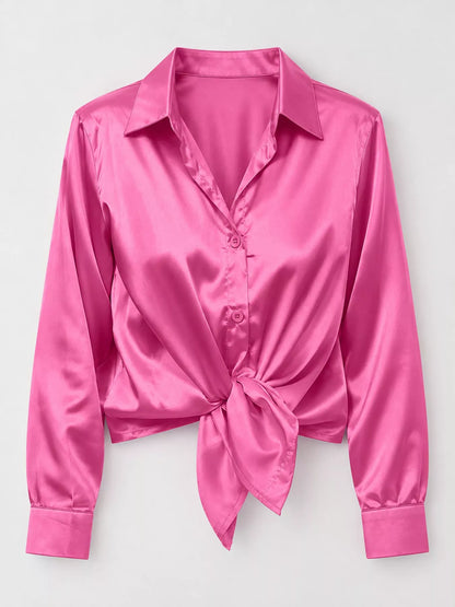 Satin Button-Down Long Sleeve Shirt
