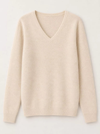 Elegant V-Neck Long Sleeve Soft Knit Top