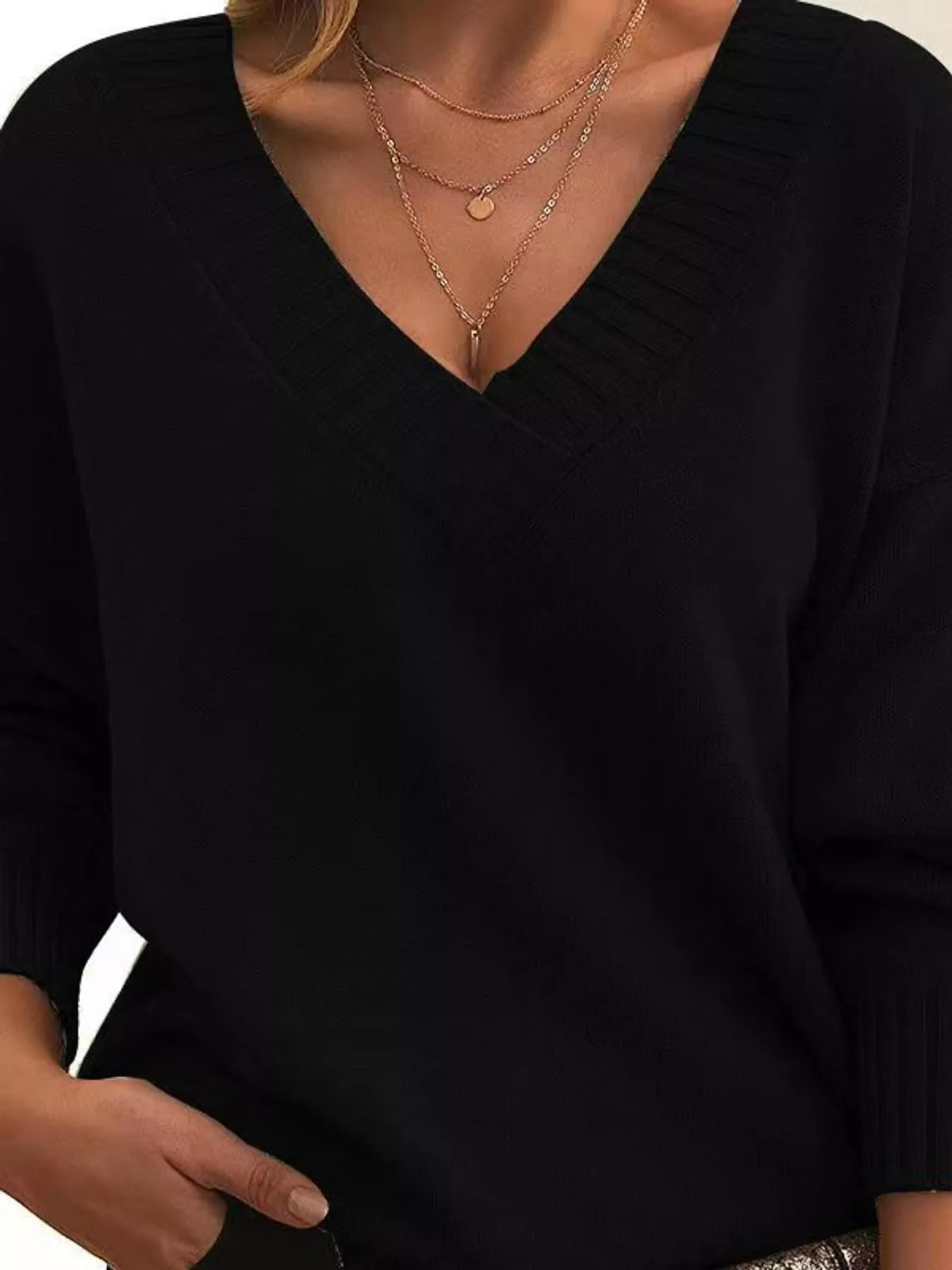 Full Size V-Neck Dropped Shoulder Sweater Plus Size