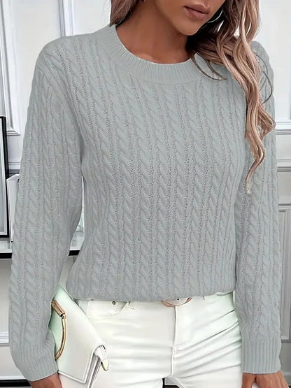 Full Size Cable Knit Round Neck Sweater Plus Size