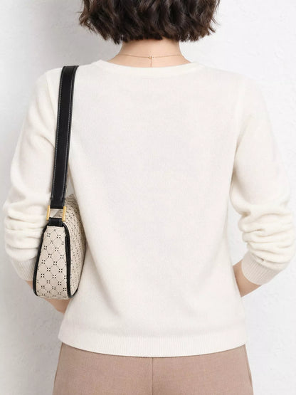 Elegant V-Neck Long Sleeve Soft Knit Top