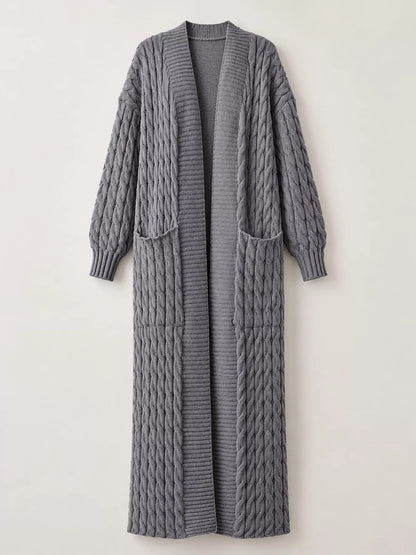 Elegant Cable-Knit Longline Open-Front Cardigan