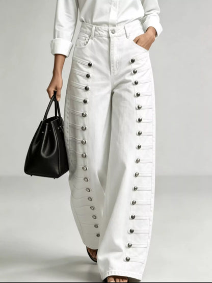 Decorative Button Wide-Leg Jeans