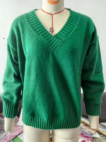 Full Size V-Neck Dropped Shoulder Sweater Plus Size