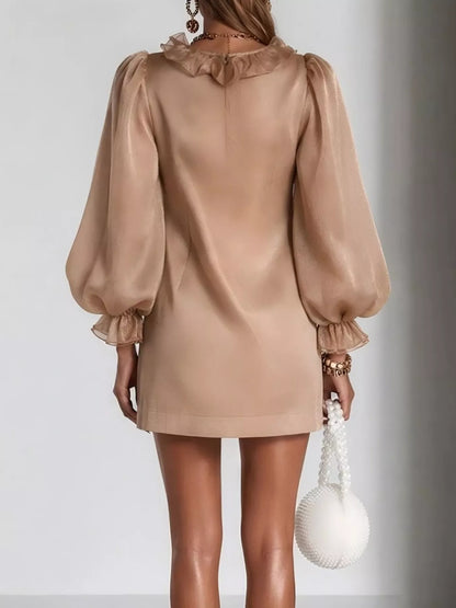 Ruffle Trim Puff Sleeve Mini Dress