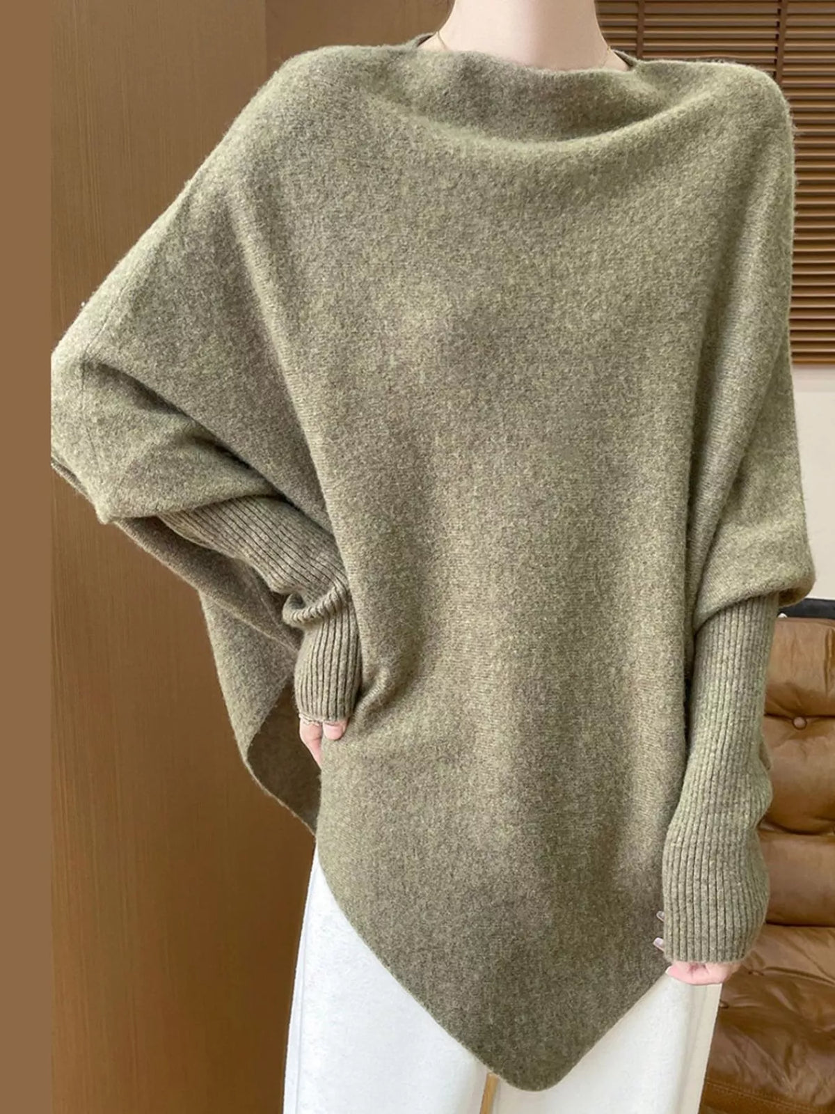 Asymmetrical Lantern Sleeve Sweater