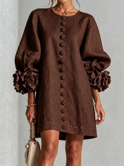 Full Size 3D Floral Sleeve Accents Mini Dress Plus Size