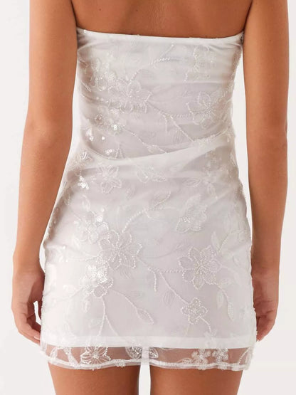 Floral Textured Strapless Mini Dress