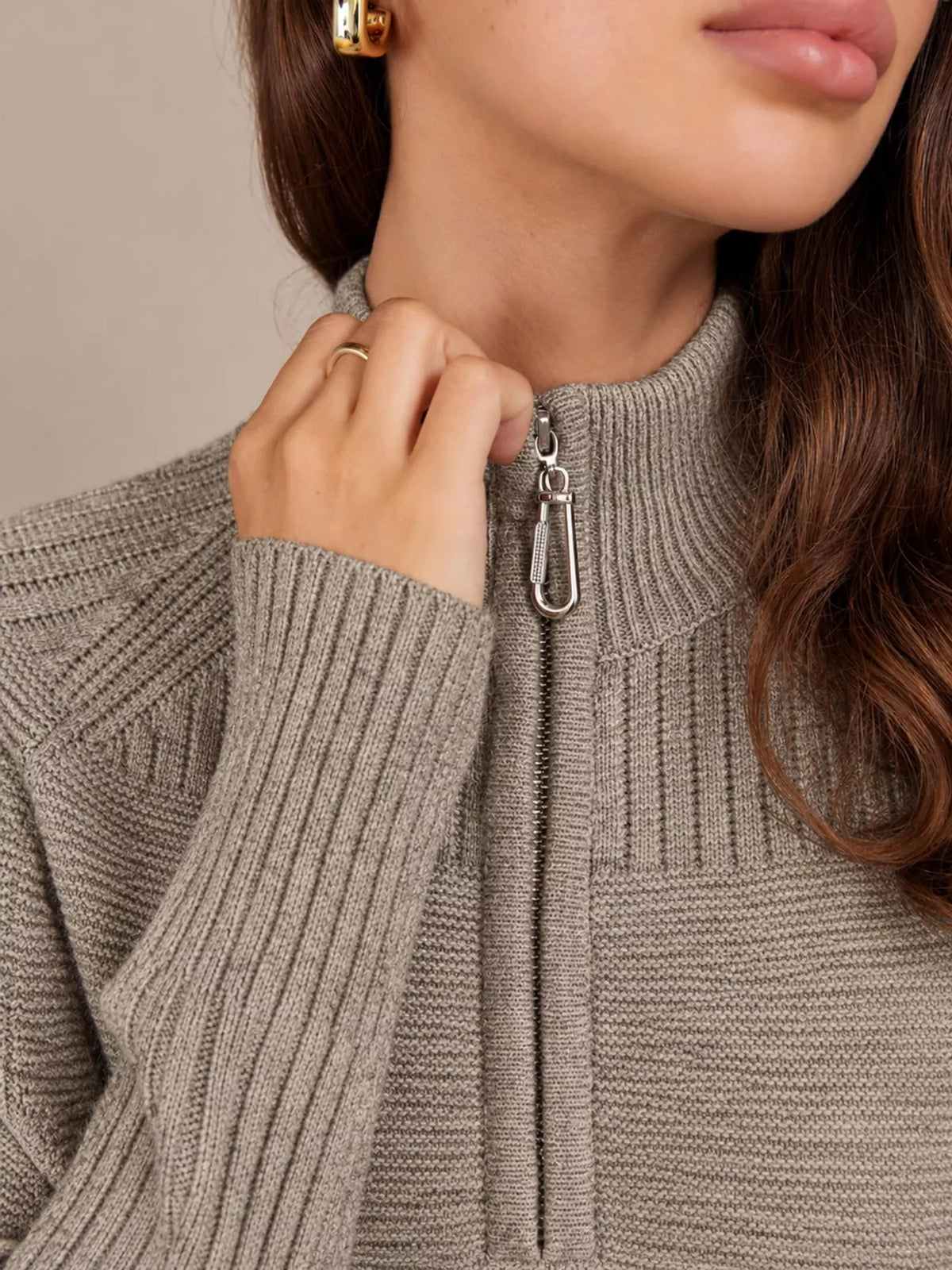 Half-Zip Ribbed Knit Sweater Dress