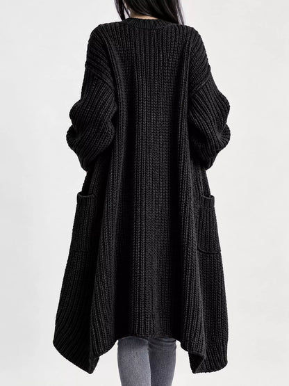Full Size Chunky Knit Openwork Front Longline Cardigan Plus Size
