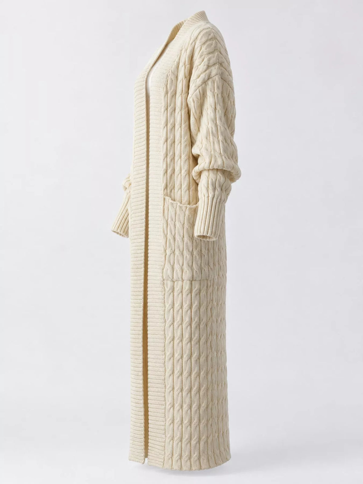 Elegant Cable-Knit Longline Open-Front Cardigan