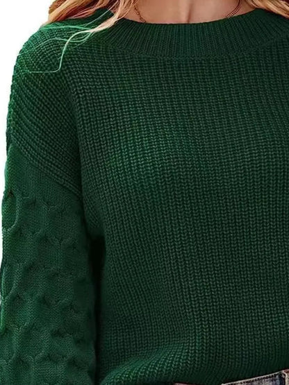 Textured Sleeve Round Neck Sweater