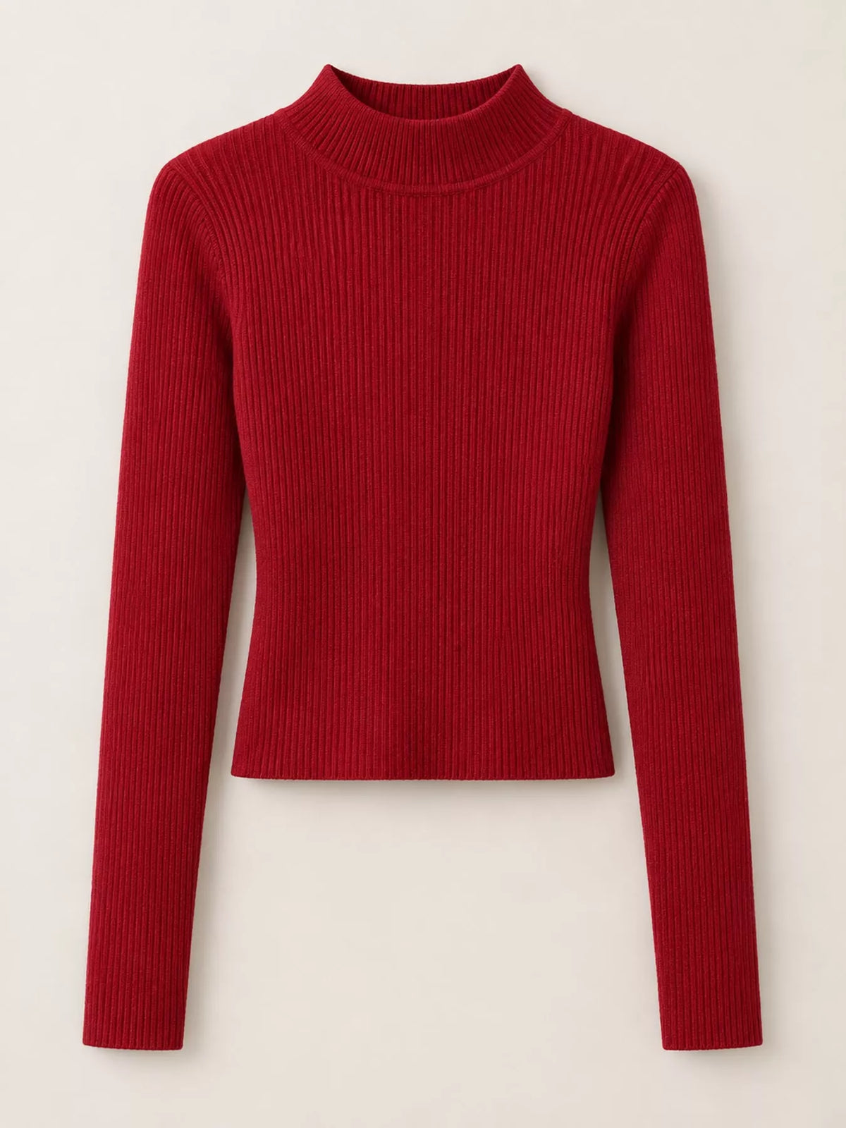 Elegant Slim-Fit Ribbed Mock Neck Knit Top