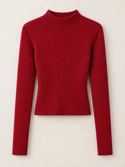 Elegant Slim-Fit Ribbed Mock Neck Knit Top
