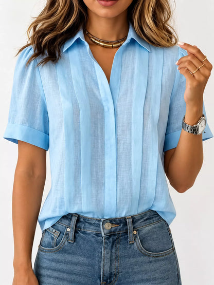 Full Size Button Up Short Sleeve Shirt Plus Size
