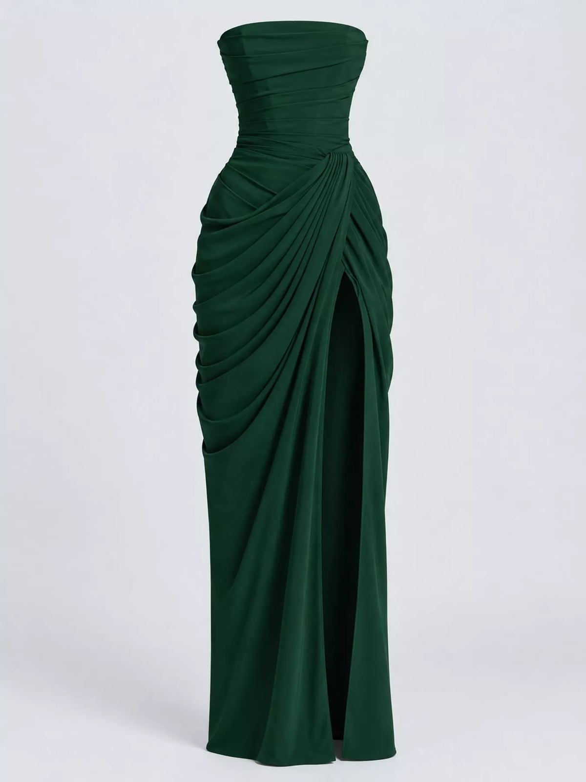 Elegant Strapless Ruched High-Slit Evening Dress