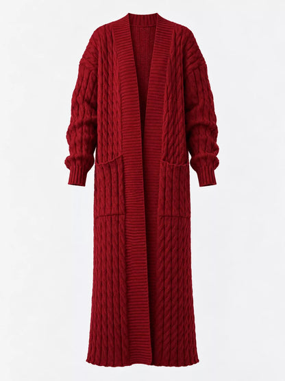 Elegant Cable-Knit Longline Open-Front Cardigan
